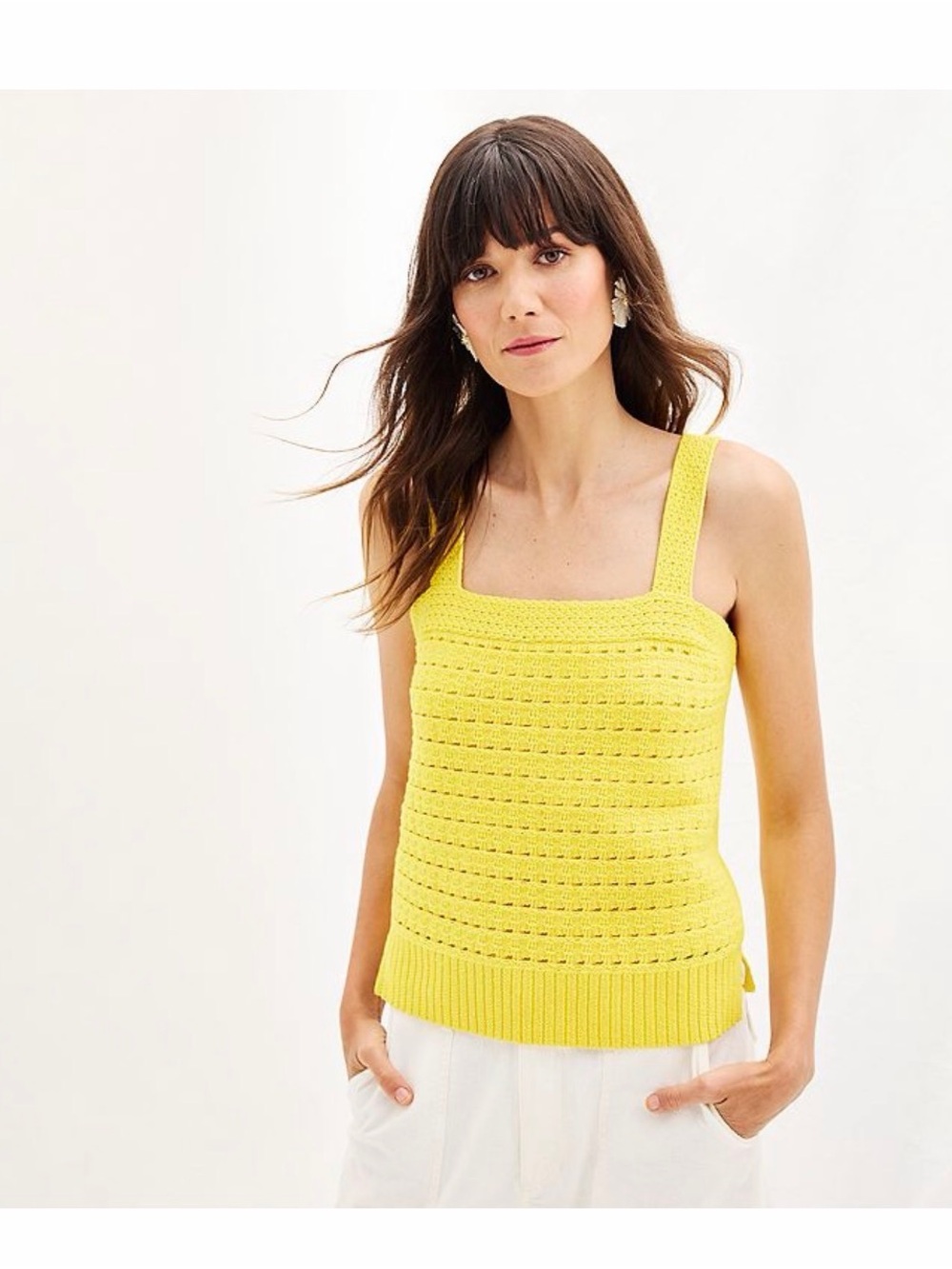 Sonoma Bright Yellow Sleeveless Square Neck Knit Tank Top Large